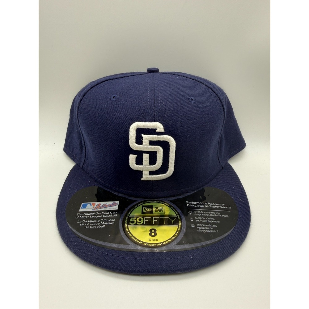 New Era 59FIFTY San Diego Padres Hat Mens Size 8 Navy Blue Fitted MLB On-Field